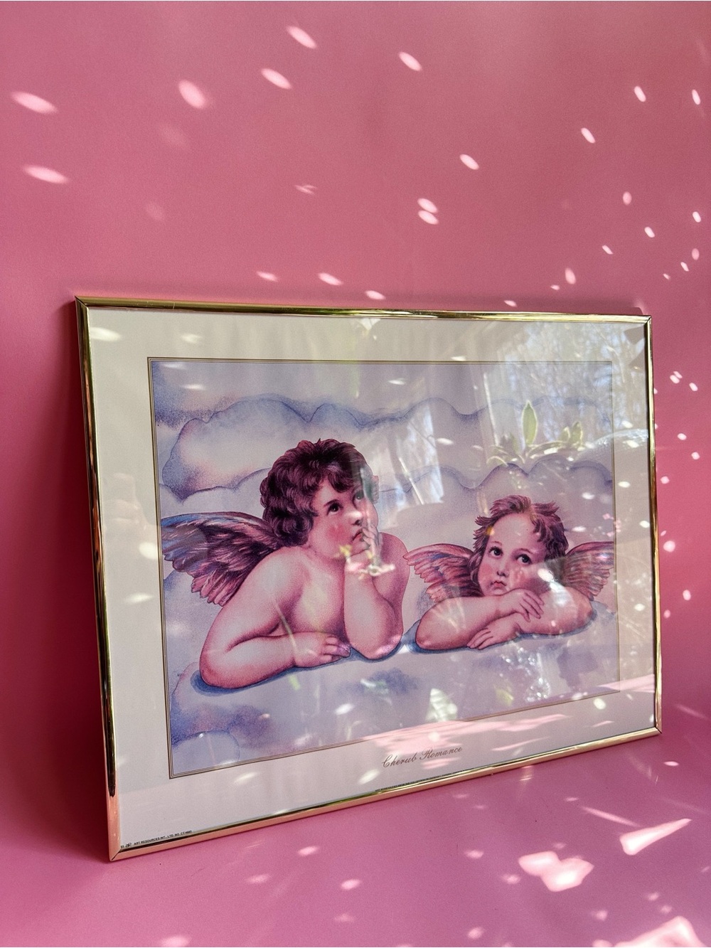 Vintage Cherub Angel Print in Lacquered Brass Frame